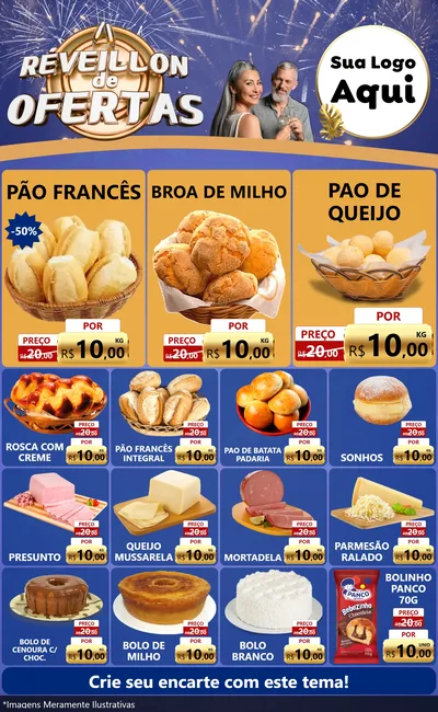 Modelo de Encarte para Encarte Grande com o tema Réveillon de Ofertas para Padaria