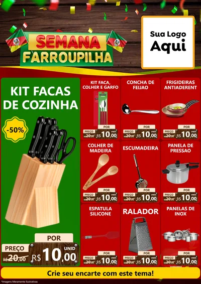 Modelo de Encarte para Encarte A4 Vertical com o tema Semana Farroupilha para Utilidades Domésticas