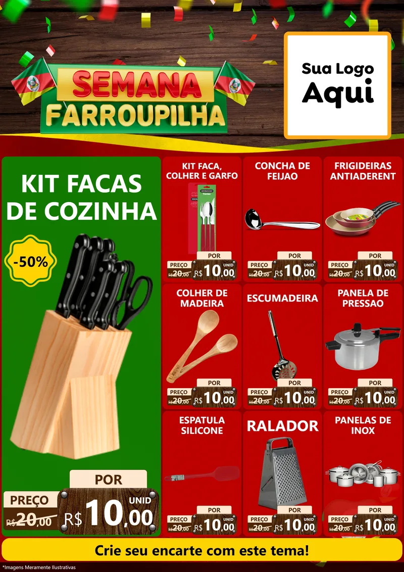 Modelo de Encarte para Encarte A4 Vertical com o tema Semana Farroupilha para Utilidades Domésticas