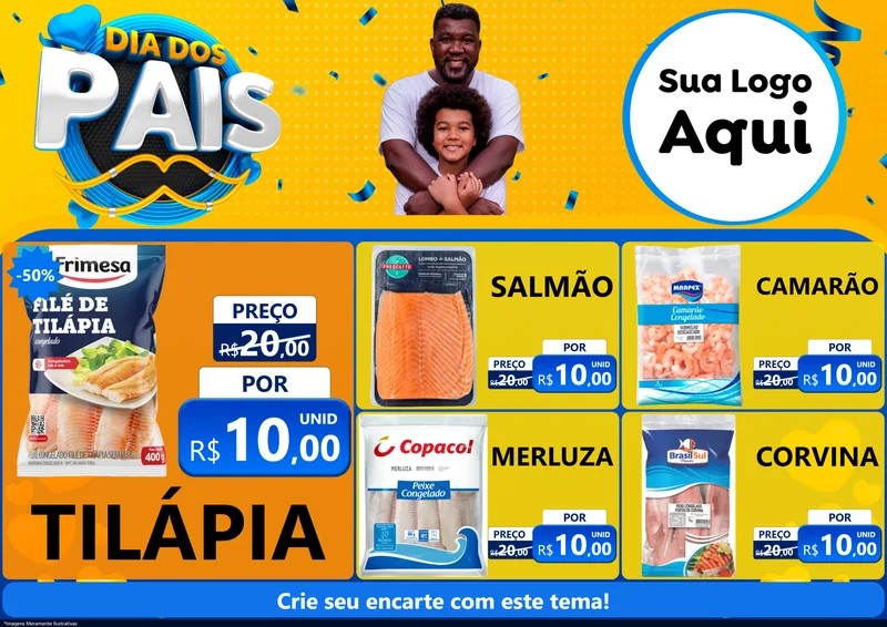 Modelo de Encarte para Encarte A4 Horizontal com o tema Dia dos Pais para Peixaria