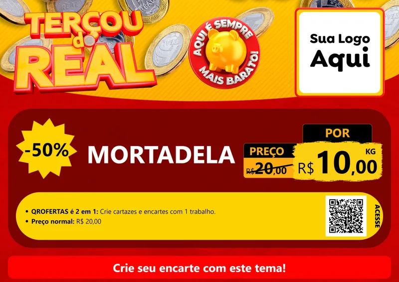 Modelo de Cartaz para Cartaz A4 Horizontal com o tema Terçou do Real para Frios e Laticínios