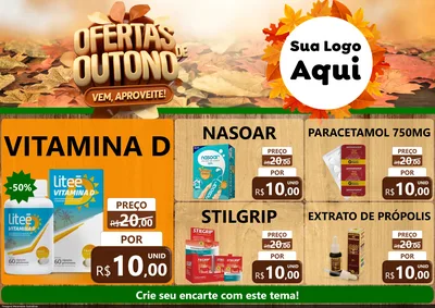 Modelo de Encarte para Encarte A4 Horizontal com o tema Ofertas de Outono - Vem, Aproveite! para Farmácia