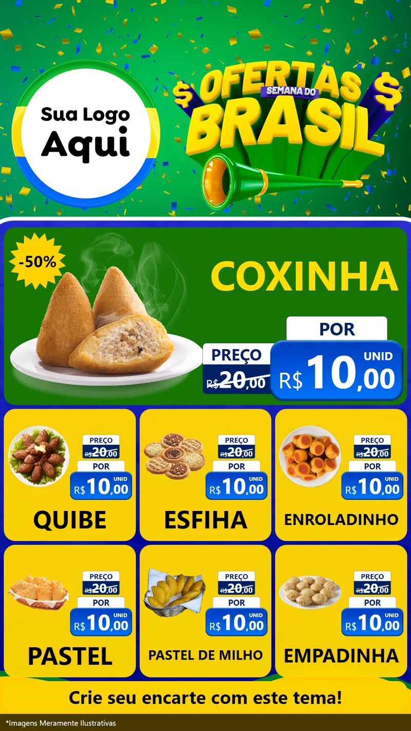 Modelo de Rede Social para Stories com o tema Ofertas Semana do Brasil para Salgadaria