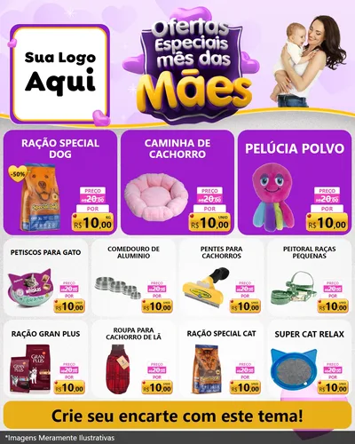 Modelo de Rede Social para Feed Instagram com o tema Ofertas Especiais - Mês das Mães para Pet Shop