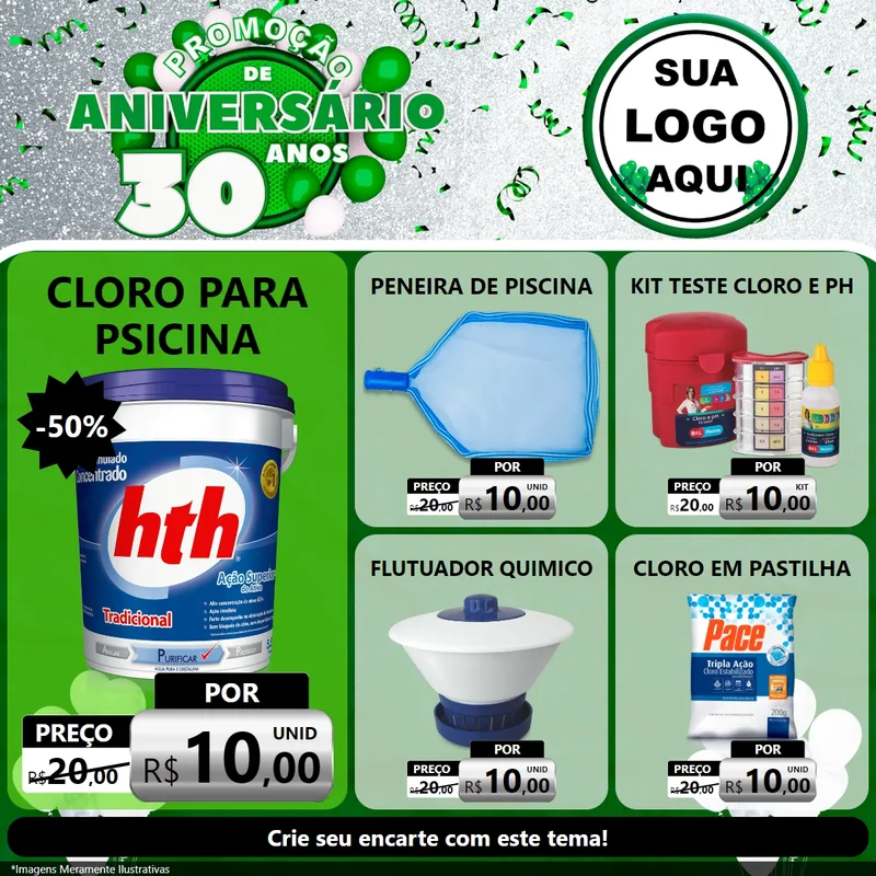 Modelo de Rede Social para Feed Facebook com o tema Promoção de Aniversário - 30 Anos para Produtos para Piscina