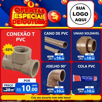 Modelo de Rede Social para Feed Facebook com o tema Ofertas Especiais de Outubro para Tubos e conexões