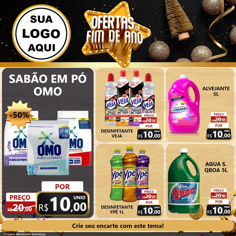 Modelo de Rede Social para Feed Facebook com o tema Ofertas de Fim de Ano para Produtos de Limpeza