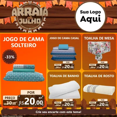 Modelo de Rede Social para Feed Facebook com o tema Arraiá de Julho - Junina para Cama, Mesa e Banho