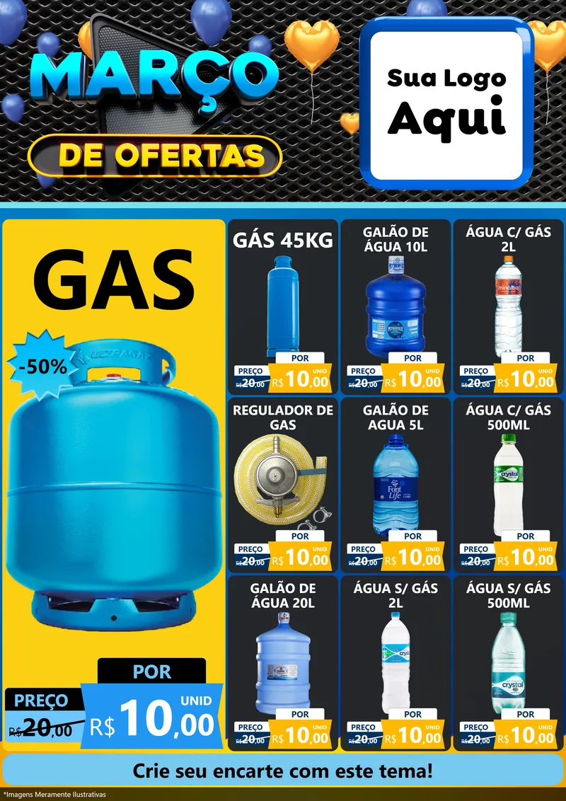 Modelo de Encarte para Encarte A4 Vertical com o tema Março de Ofertas para Água e gás