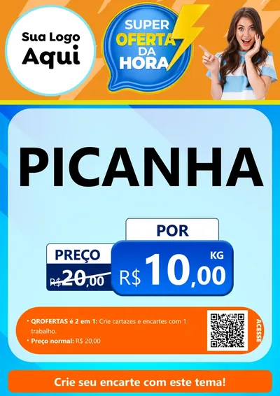 Modelo de Cartaz para Cartaz A4 Vertical com o tema Super Oferta da Hora para Açougue