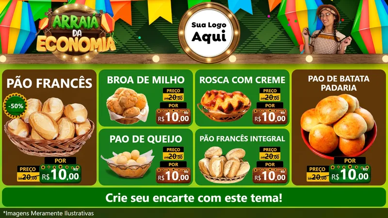 Modelo de TV para TV Horizontal com o tema Arraiá de Economia para Padaria