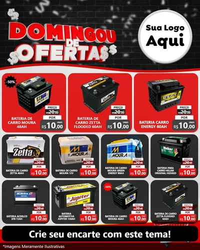 Modelo de Rede Social para Feed Instagram com o tema Domingou de Ofertas para Baterias Elétricas