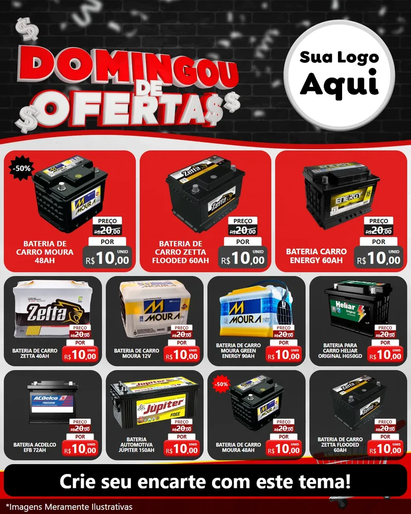 Modelo de Rede Social para Feed Instagram com o tema Domingou de Ofertas para Baterias Elétricas