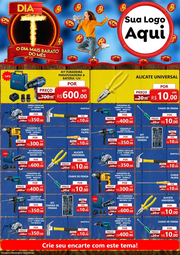 Modelo de Encarte para Encarte A4 Vertical com o tema Dia T - O Dia Mais Barato Do Mês para Maquinas e Ferramentas