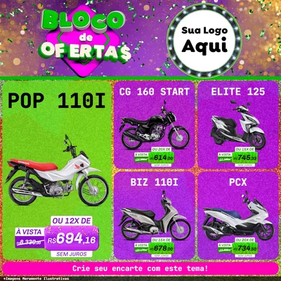 Modelo de Rede Social para Feed Facebook com o tema Bloco de Ofertas para Concessionaria de Motos
