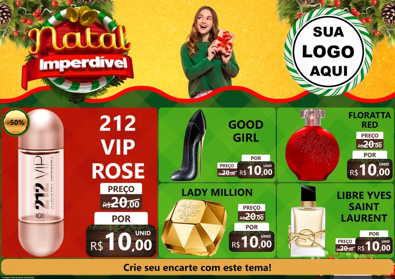 Modelo de Encarte para Encarte A4 Horizontal com o tema Natal Imperdível para Perfumes