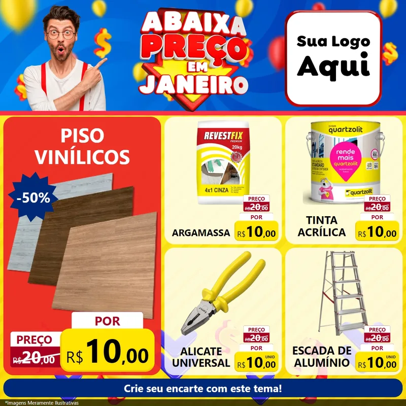 Modelo de Rede Social para Feed Facebook com o tema Abaixa Preço em Janeiro para Material para Construção