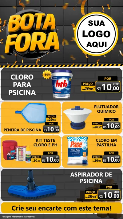 Modelo de TV para TV Vertical com o tema Bota Fora para Produtos para Piscina