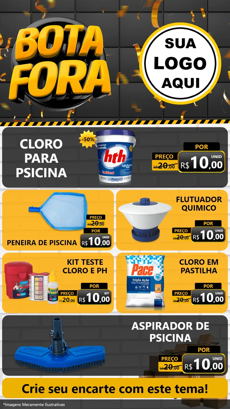 Modelo de TV para TV Vertical com o tema Bota Fora para Produtos para Piscina