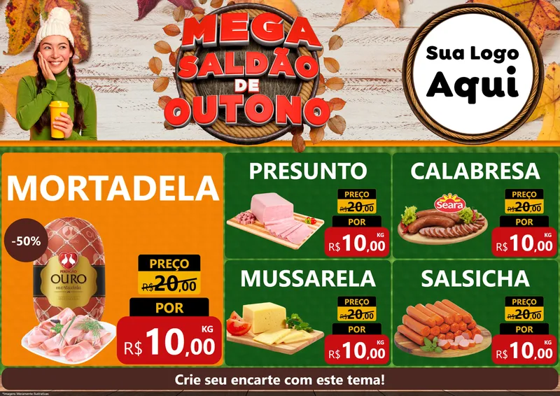 Modelo de Encarte para Encarte A4 Horizontal com o tema Mega Saldão de Outono para Frios e Laticínios