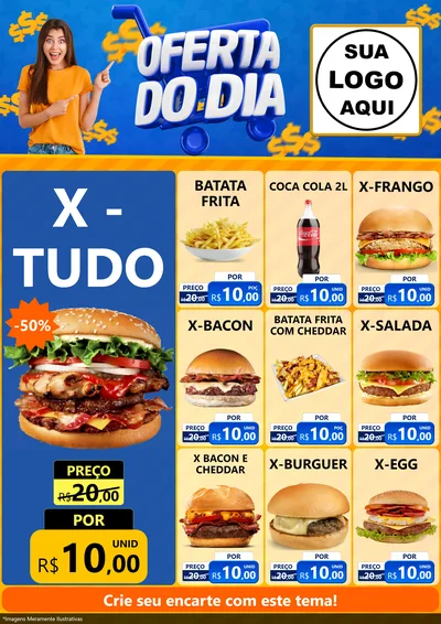 Modelo de Encarte para Encarte A4 Vertical com o tema Oferta do Dia para Hamburgueria