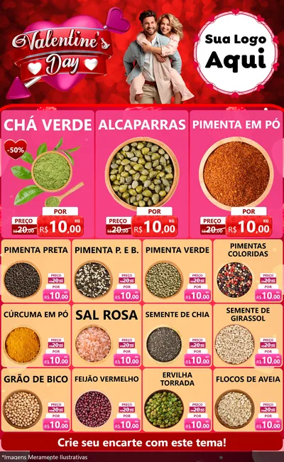 Modelo de Encarte para Encarte Grande com o tema Valentine's Day para Produtos Naturais