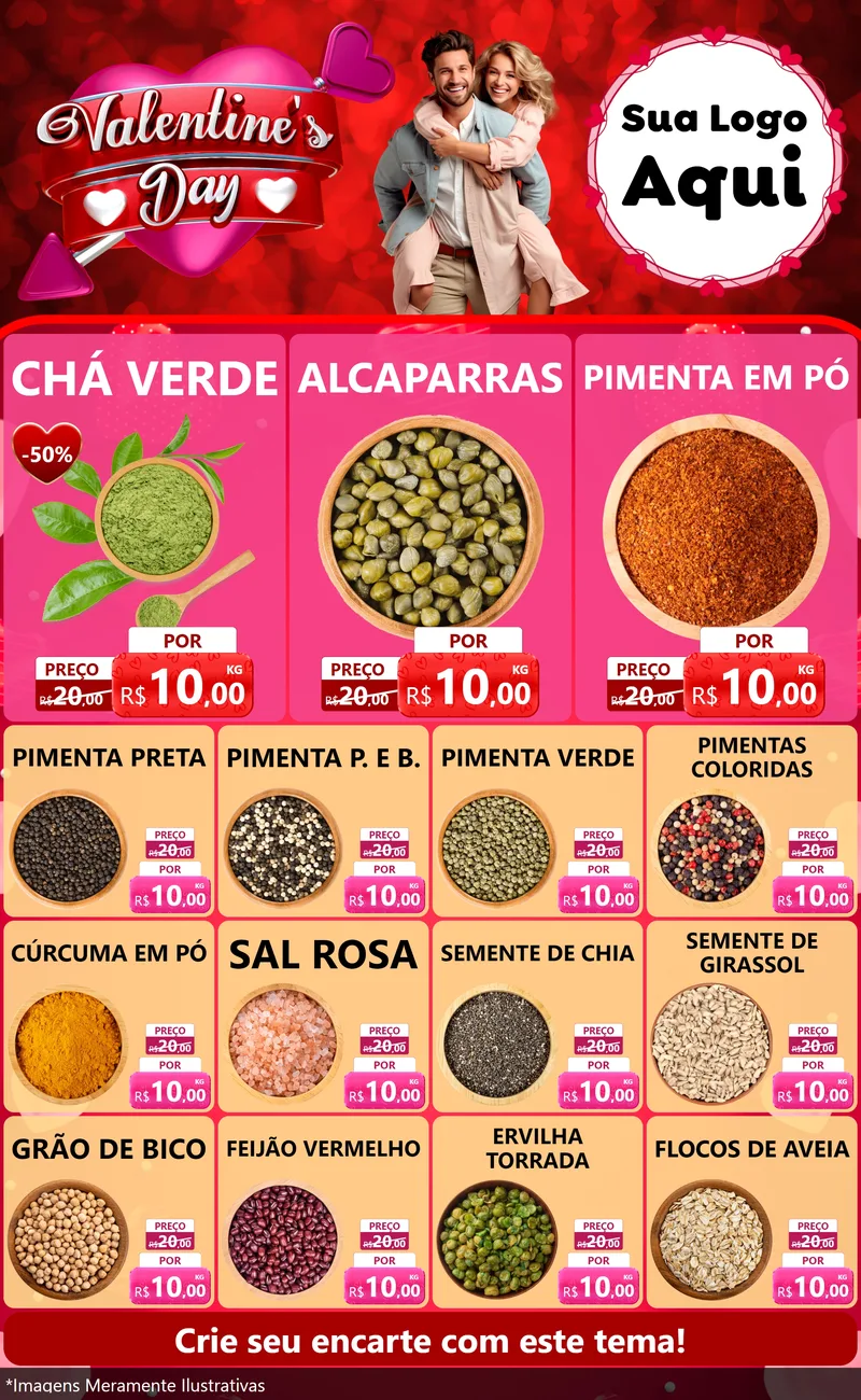 Modelo de Encarte para Encarte Grande com o tema Valentine's Day para Produtos Naturais