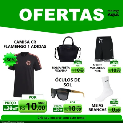 Modelo de Rede Social para Feed Facebook com o tema Ofertas Verde Cartaz para Roupas e acessórios