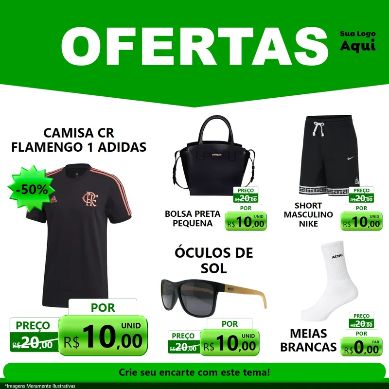 Modelo de Rede Social para Feed Facebook com o tema Ofertas Verde Cartaz para Roupas e acessórios