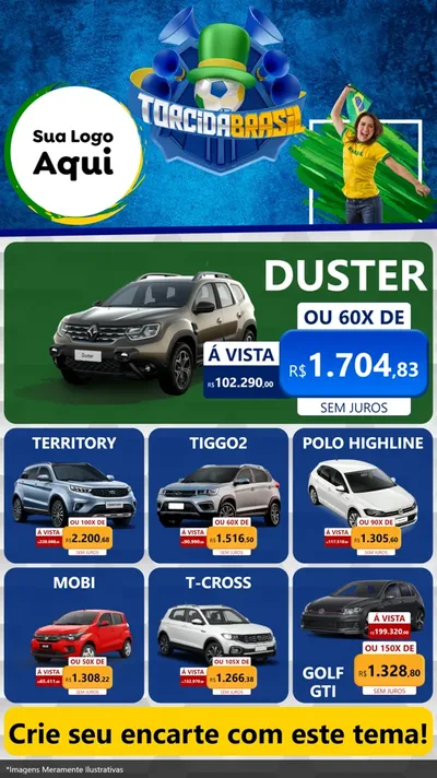 Modelo de Rede Social para Stories com o tema Torcida Brasil - Copa para Concessionaria de Carros