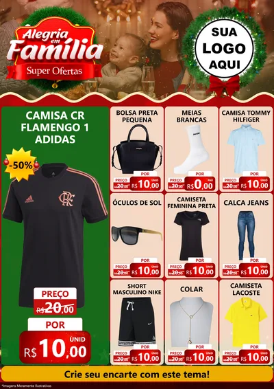 Modelo de Encarte para Encarte A4 Vertical com o tema Alegria Em Família - Super Ofertas para Roupas e acessórios