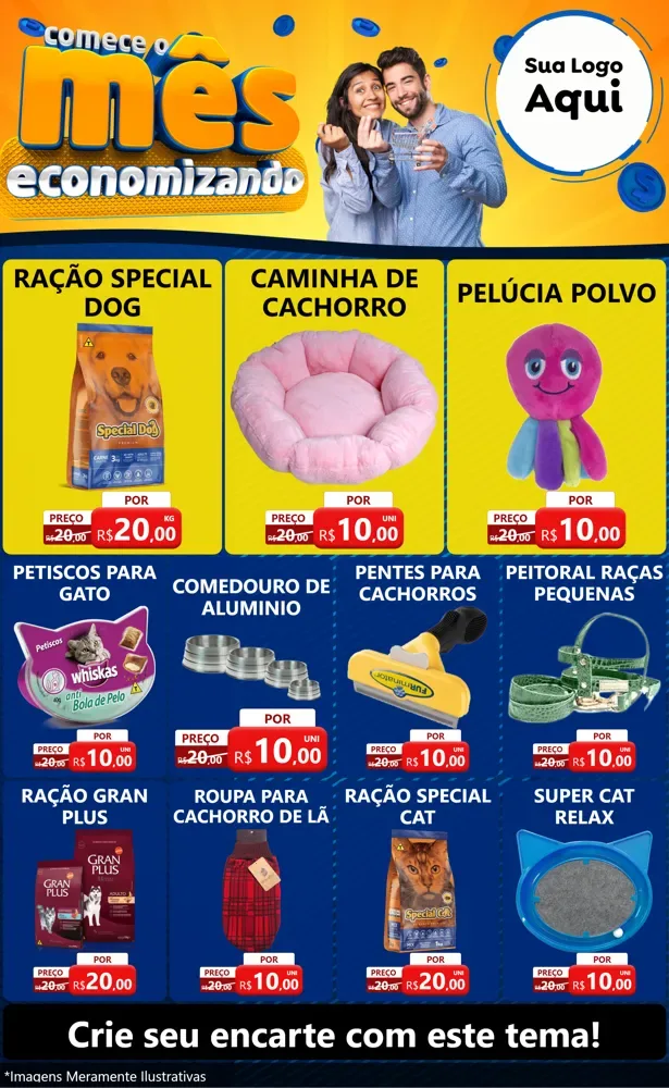 Modelo de Encarte para Encarte Grande com o tema Comece O Mês Economizando para Pet Shop