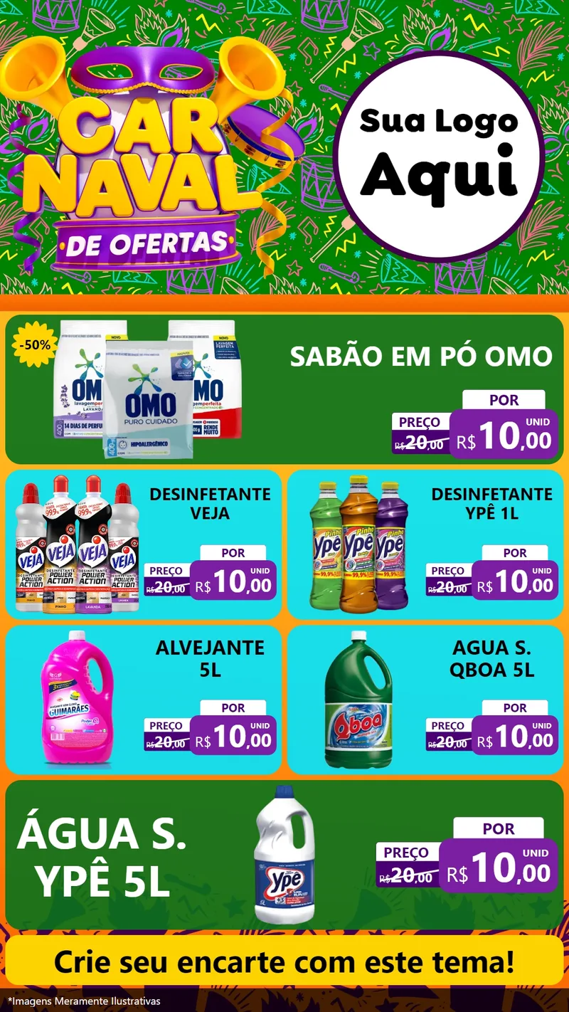 Modelo de TV para TV Vertical com o tema Carnaval de Ofertas para Produtos de Limpeza