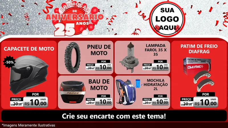 Modelo de TV para TV Horizontal com o tema Promoção de Aniversário - 25Anos para Moto peças