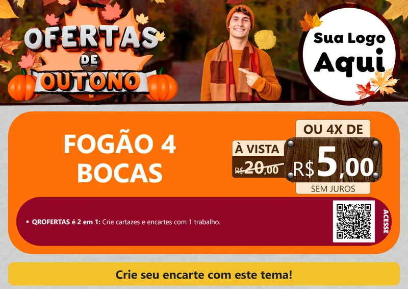 Modelo de Cartaz para Cartaz A4 Horizontal com o tema Ofertas de Outono para Móveis e Eletro