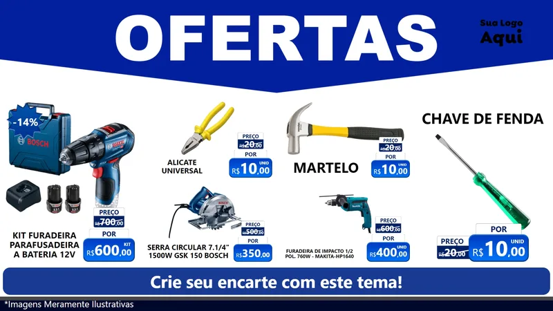 Modelo de TV para TV Horizontal com o tema Ofertas Azul Cartaz para Maquinas e Ferramentas