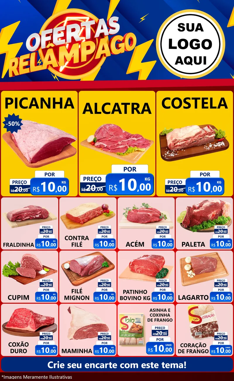 Modelo de Encarte para Encarte Grande com o tema Ofertas Relâmpago para Açougue