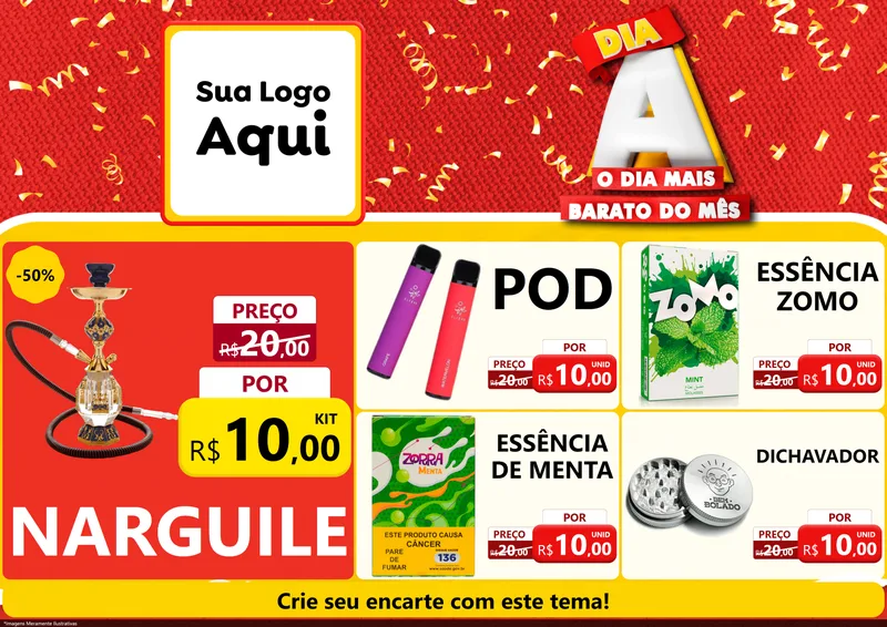Modelo de Encarte para Encarte A4 Horizontal com o tema Dia A o Dia Mais Barato do Mês para Tabacaria