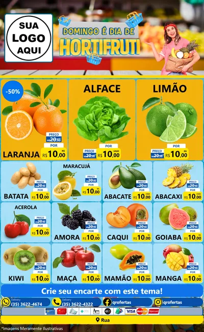 Modelo de Encarte para Encarte Grande com o tema Domingo É Dia de Hortifruti para Hortifrúti