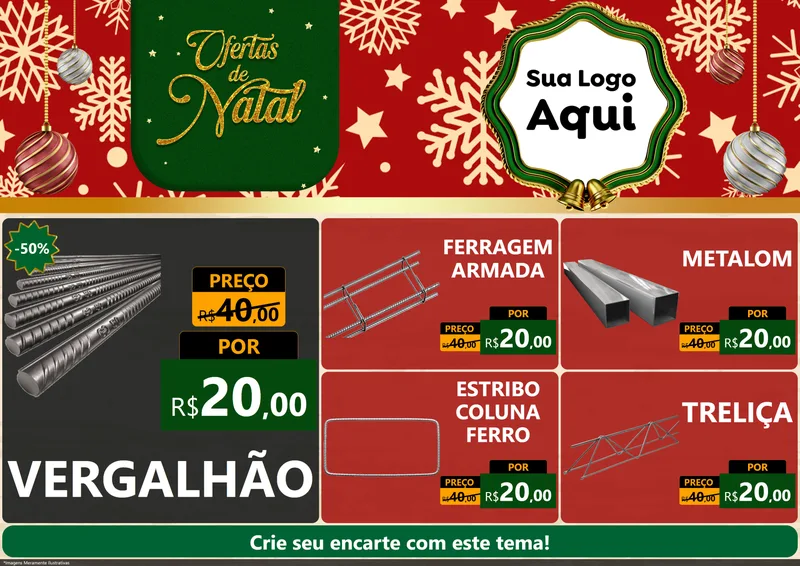 Modelo de Encarte para Encarte A4 Horizontal com o tema Natal de Ofertas para Ferragens