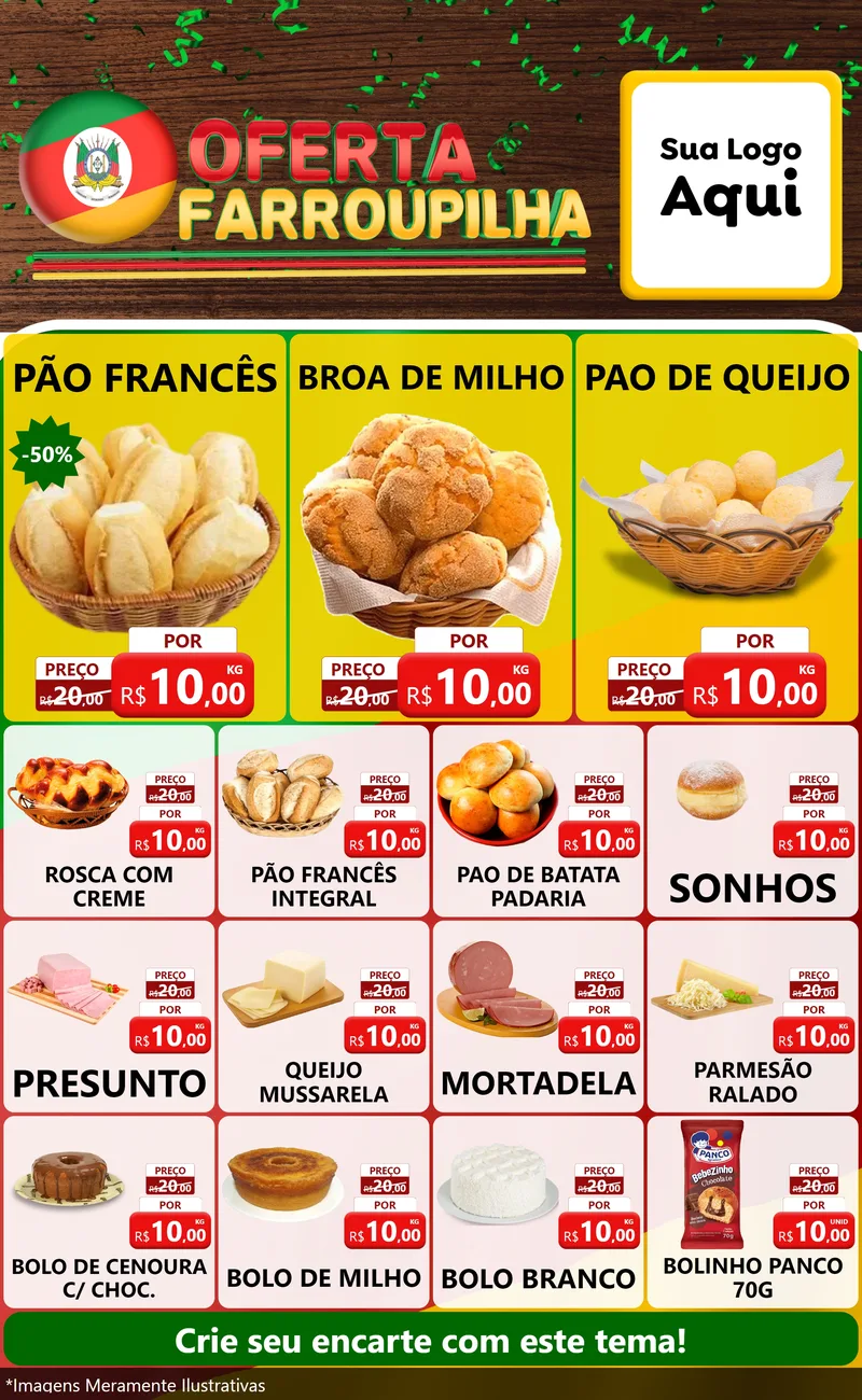 Modelo de Encarte para Encarte Grande com o tema Oferta Farroupilha para Padaria