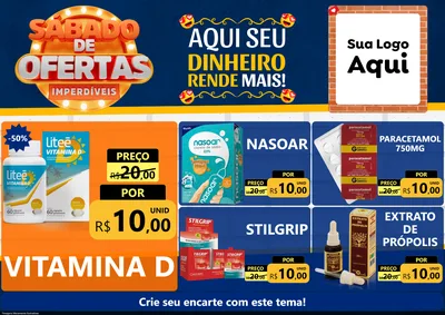 Modelo de Encarte para Encarte A4 Horizontal com o tema Sábado de Ofertas Imperdíveis para Farmácia
