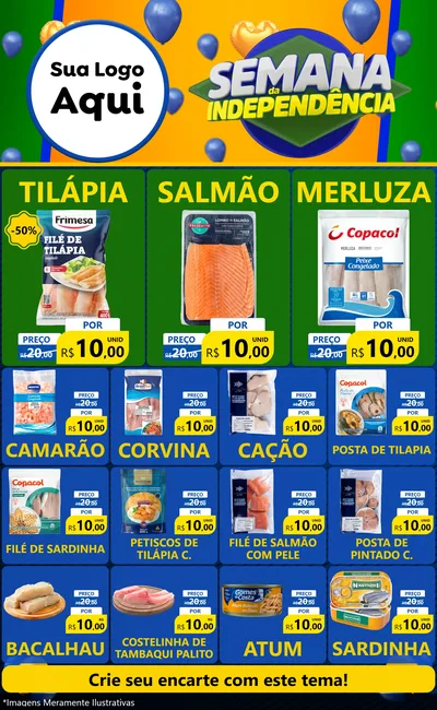 Modelo de Encarte para Encarte Grande com o tema Semana da Independência para Peixaria