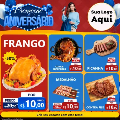 Modelo de Rede Social para Feed Facebook com o tema Promoção de Aniversário para Assados