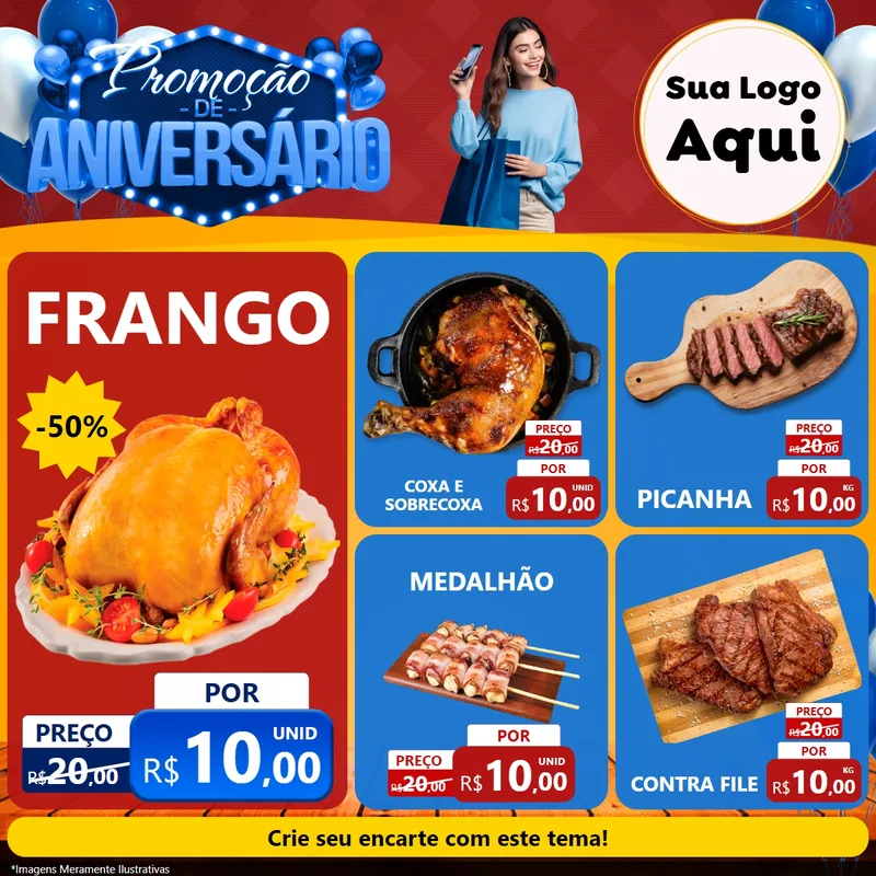 Modelo de Rede Social para Feed Facebook com o tema Promoção de Aniversário para Assados