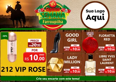 Modelo de Encarte para Encarte A4 Horizontal com o tema Especial Semana Farroupilha para Perfumes