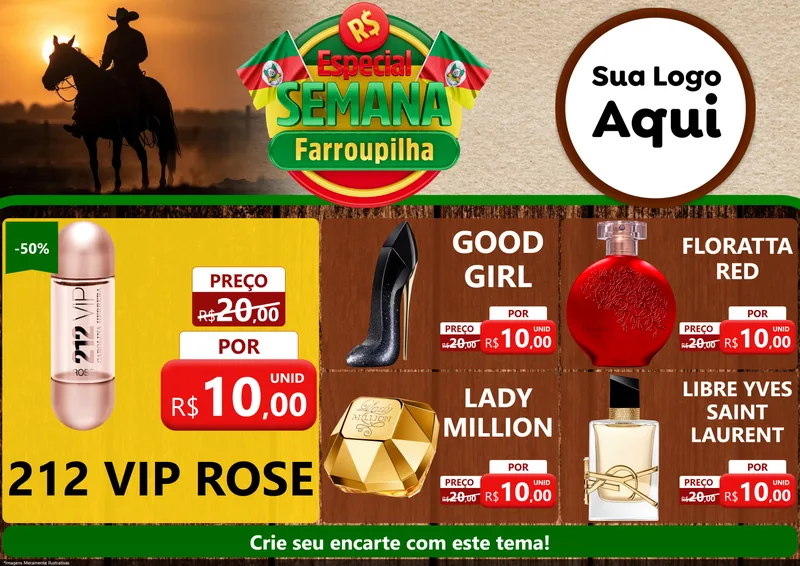 Modelo de Encarte para Encarte A4 Horizontal com o tema Especial Semana Farroupilha para Perfumes
