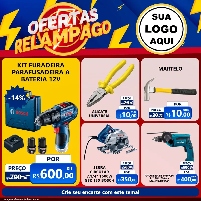Modelo de Rede Social para Feed Facebook com o tema Ofertas Relâmpago para Maquinas e Ferramentas