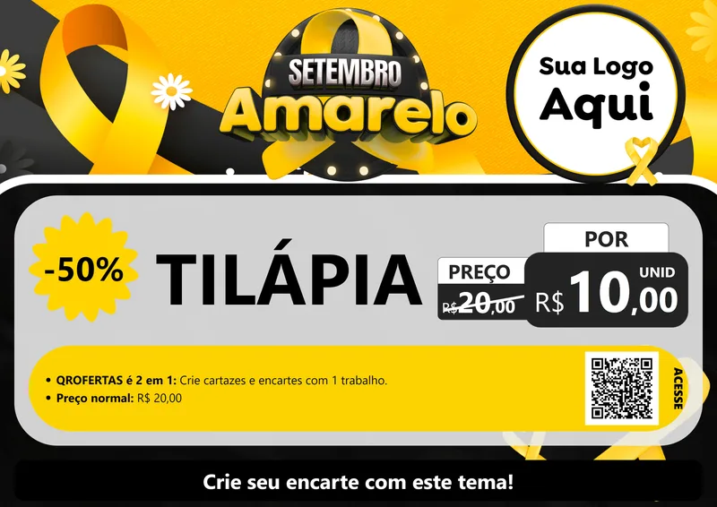 Modelo de Cartaz para Cartaz A4 Horizontal com o tema Setembro Amarelo para Peixaria