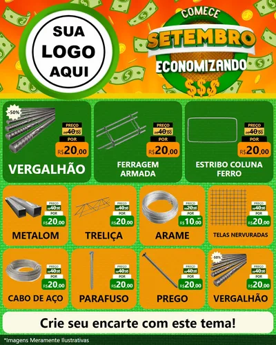 Modelo de Rede Social para Feed Instagram com o tema Comece Setembro Economizando para Ferragens